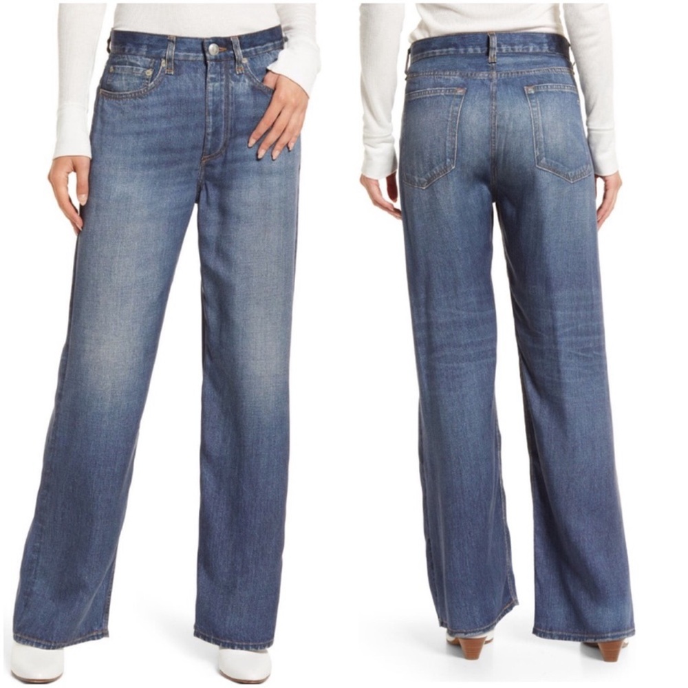 Rag & Bone Miramar Sofie Redwood Wide Leg Sweatpants Printed Denim Jeans Size 25